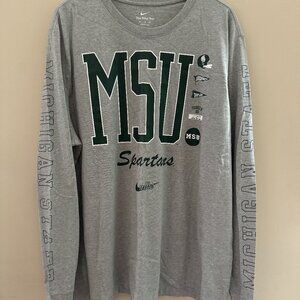 Nike NCAA MSU Michigan State Spartans Crew Long Sleeve Tee 2XL DM2503-063 NEW